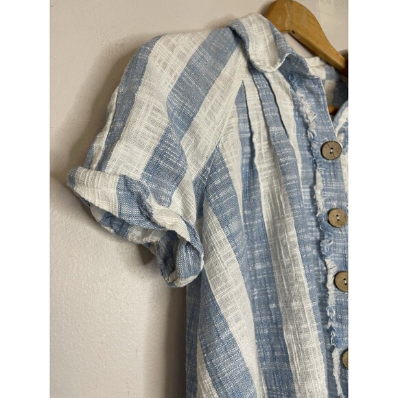 Free People We The Free Blue White Striped Linen Blend Button Up Shirt Womens S - Picture 6 of 8